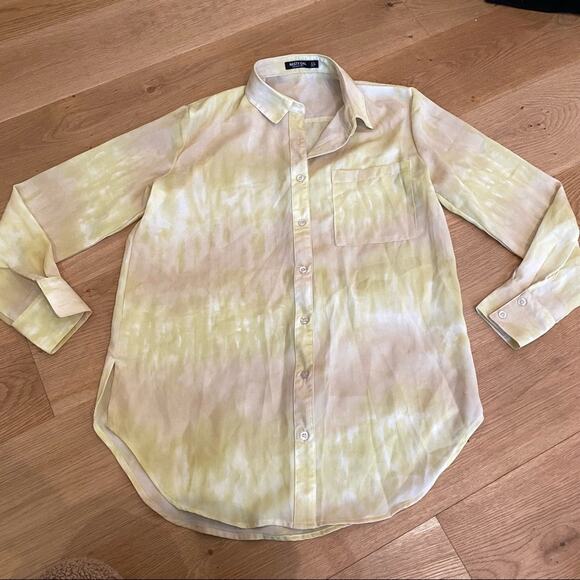 Nasty Gal Tie Dye Oversized Button Front Curved Hem Shirt Size US4 - Picture 1 of 4